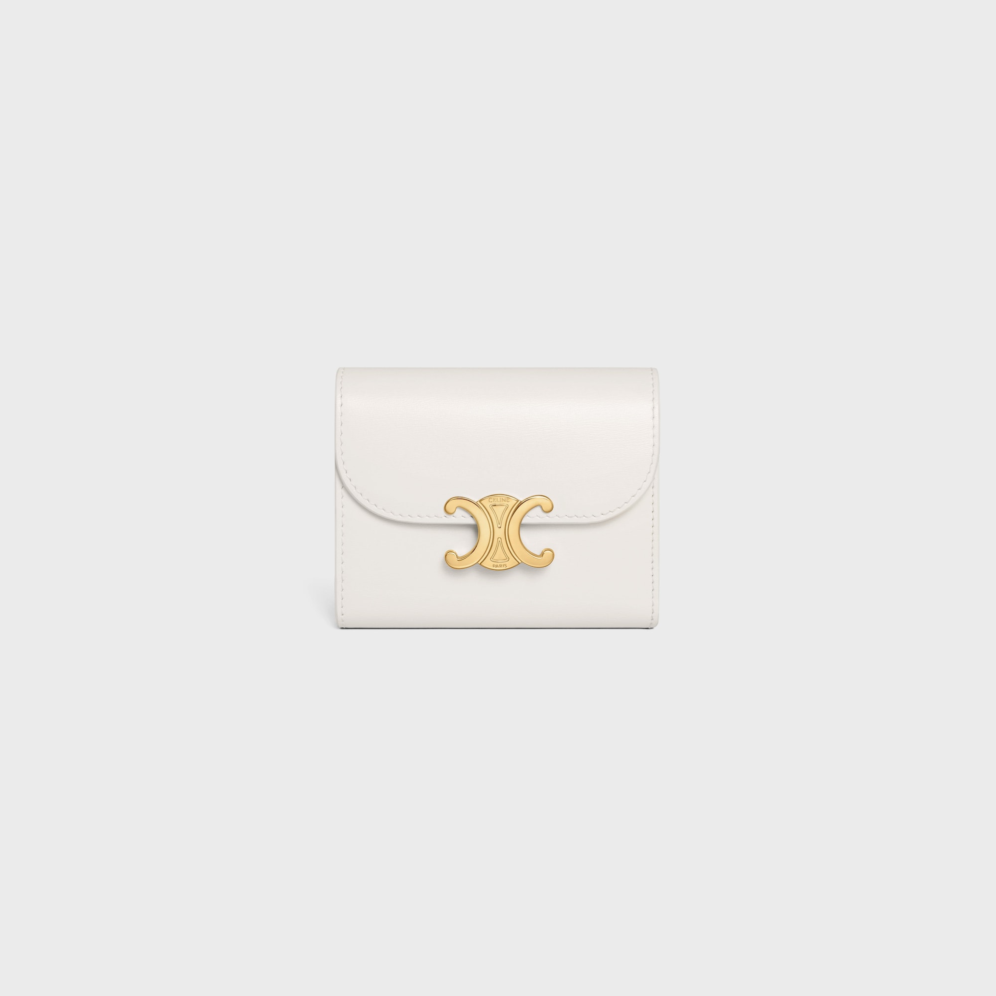 SMALL FLAP WALLER TRIOMPHE IN SHINY CALFSKIN WHITE - Image 1